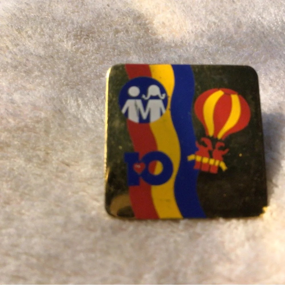 Kids Colorful Hot Air Balloon Gold-Tone Square Pin